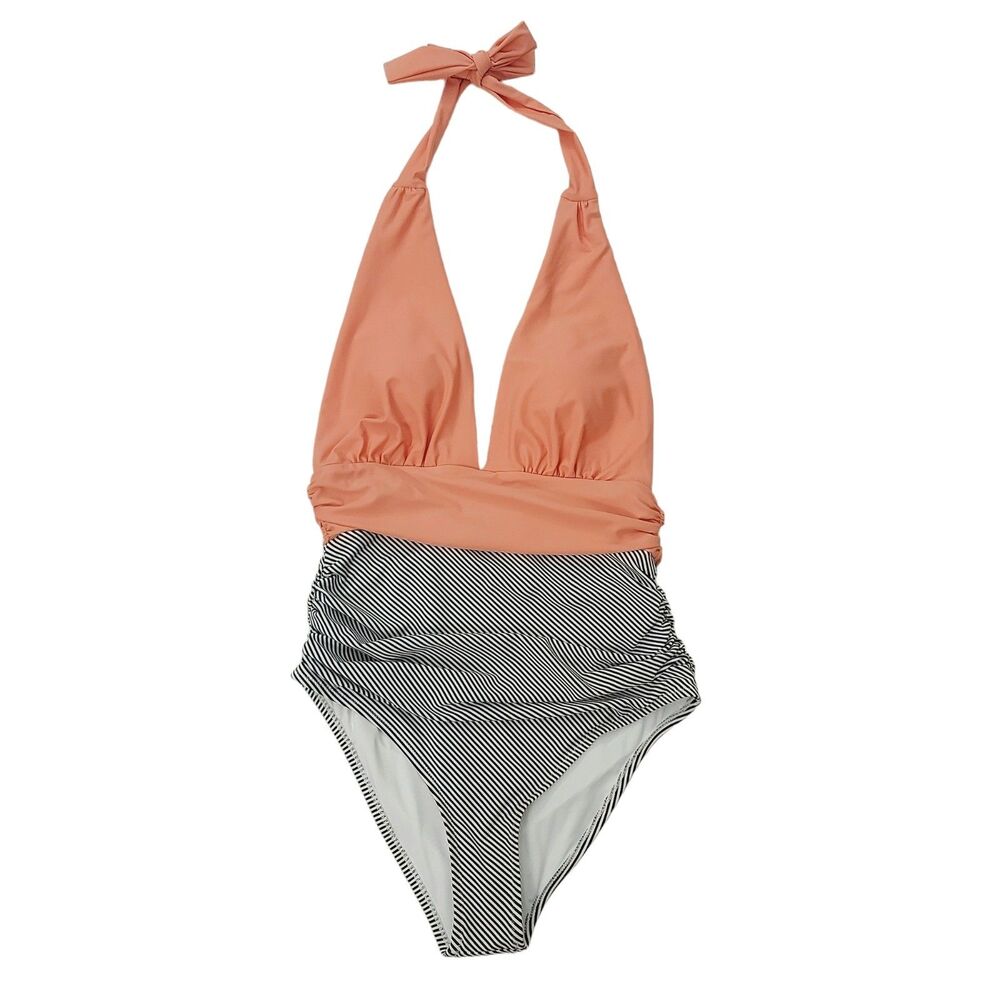 Cupshe Swimsuit Womens Large Pink Halter Plunging Neck Ruched Beach One Piece
